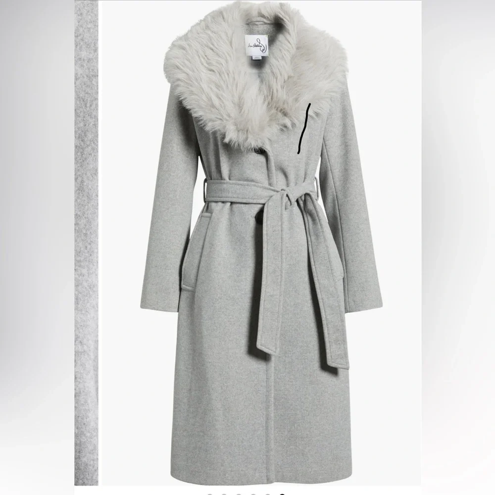 Beautiful Belted Faux Fur Collar Coat by Sam Edelman - Picture 1 of 6